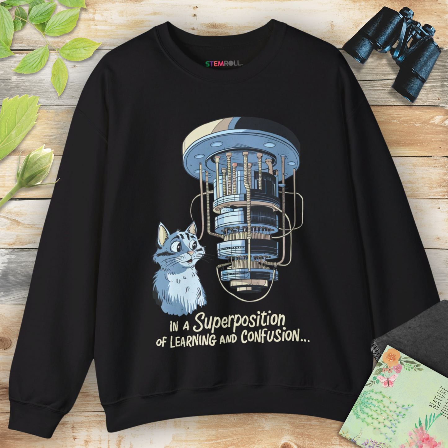 In a Superposition of Learning and Confusion Sweatshirt