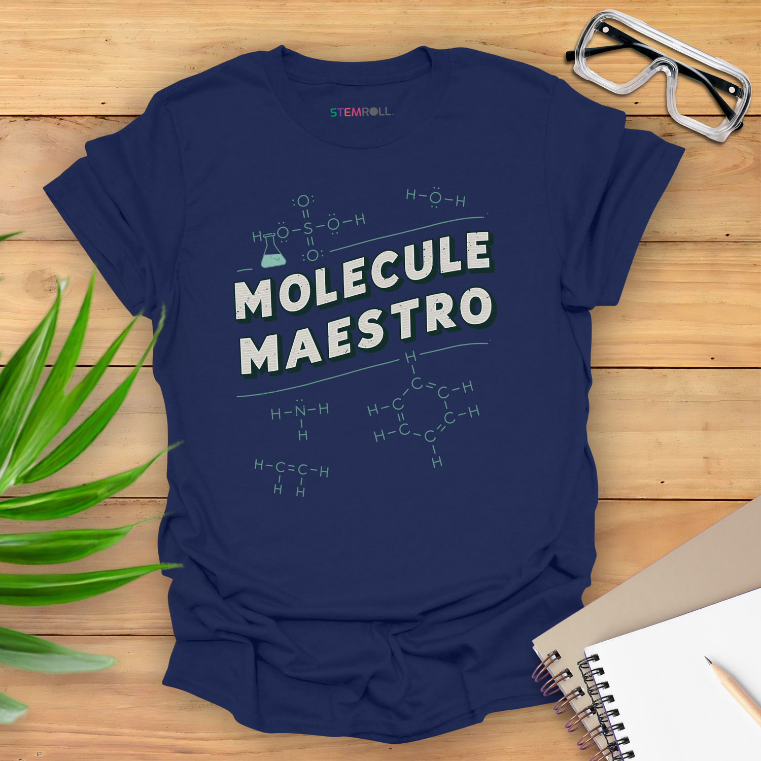 Men's STEM T-shirt in navy, Molecule Maestro chemistry design