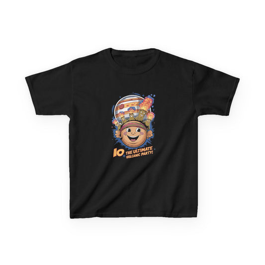 Io volcanic moon design on youth t-shirt — STEMRoll planetary science apparel for kids