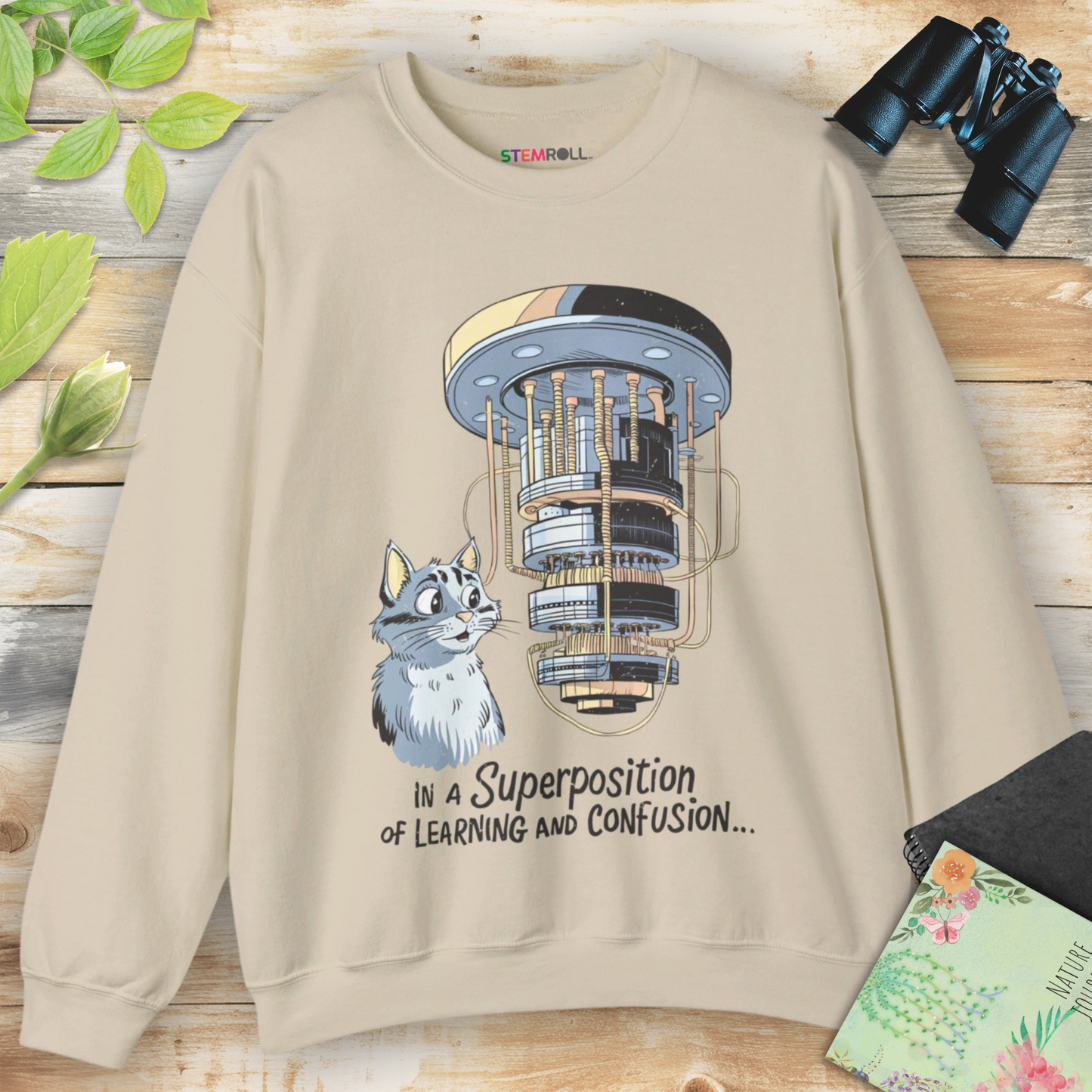 In a Superposition of Learning and Confusion Sweatshirt