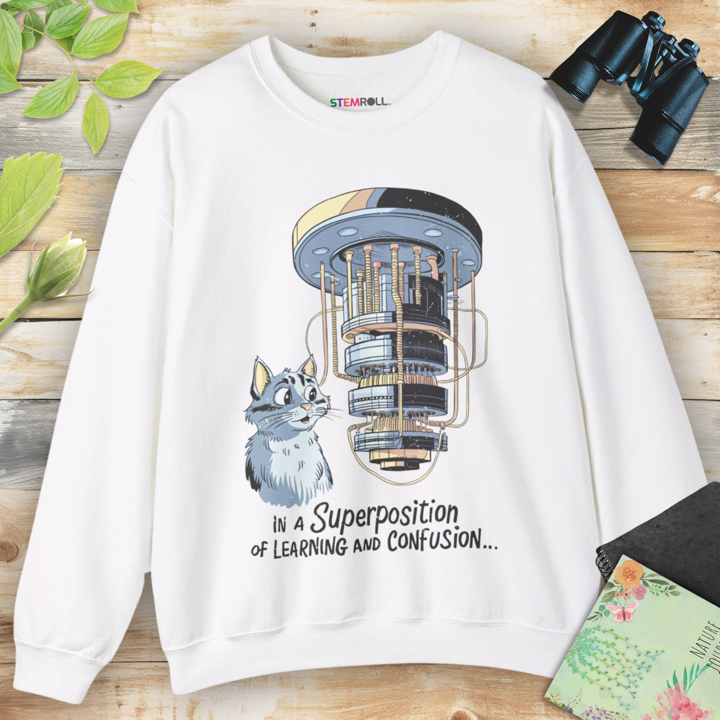 In a Superposition of Learning and Confusion Sweatshirt
