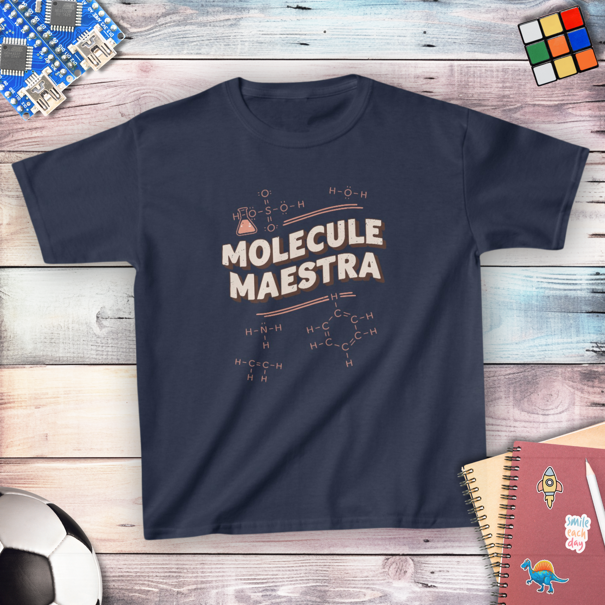 Molecule Maestra female version chemistry youth t-shirt — STEMRoll women in science apparel for kids