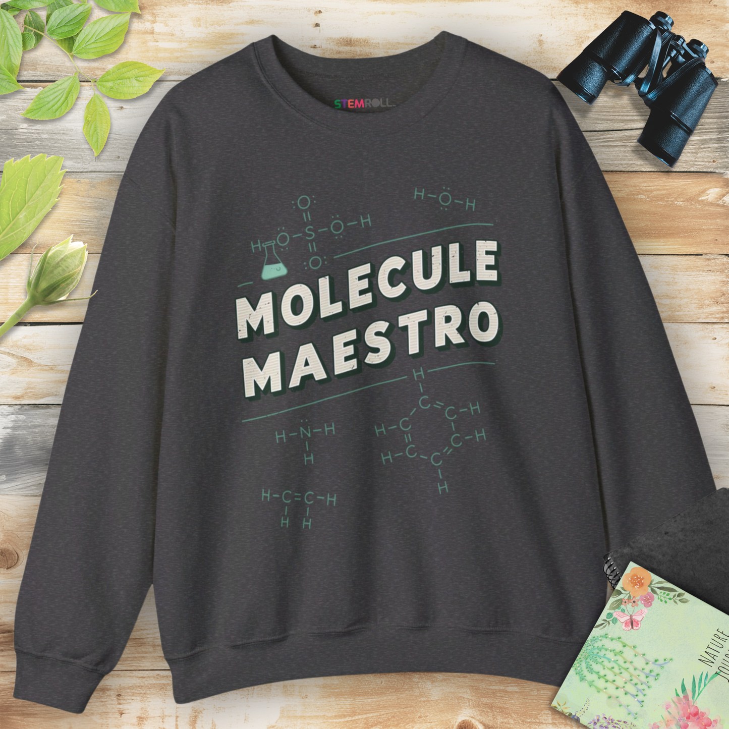 Molecule Maestro male version chemistry sweatshirt — STEMRoll chemistry molecular science apparel