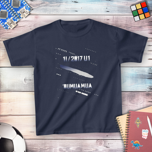 Oumuamua cosmic wanderer astronomy youth t-shirt — STEMRoll astrophysics science apparel for kids