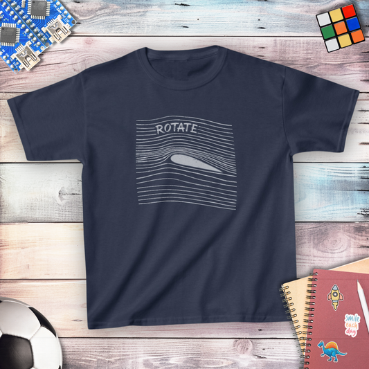 Rotate math concept youth t-shirt in navy — STEMRoll STEM apparel for kids