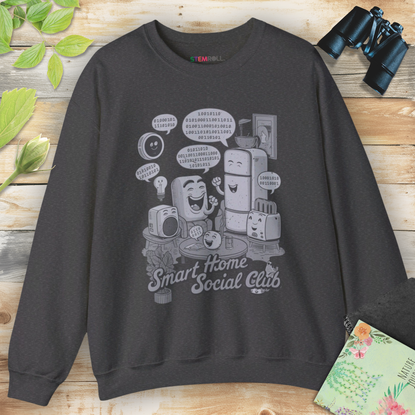 Smart Home Social Club IoT engineering sweatshirt in dark heather — STEMRoll technology and electrical engineering apparel