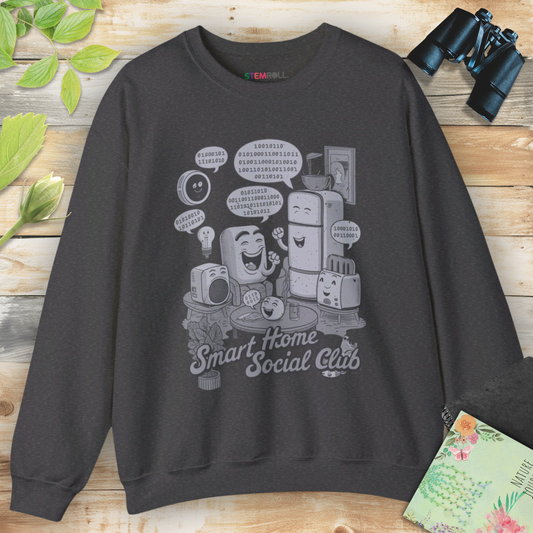 Smart Home Social Club IoT engineering sweatshirt in dark heather — STEMRoll technology and electrical engineering apparel