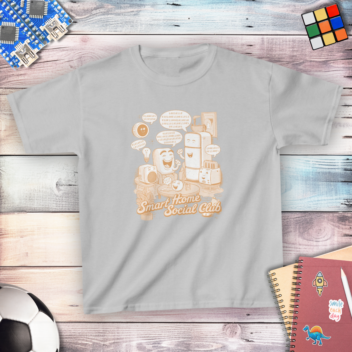 Smart Home Social Club youth t-shirt in sport grey — STEMRoll technology apparel for kids