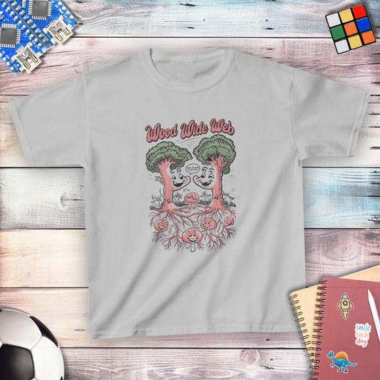 The Wood Wide Web nature's internet youth t-shirt — STEMRoll environmental biology science apparel for kids