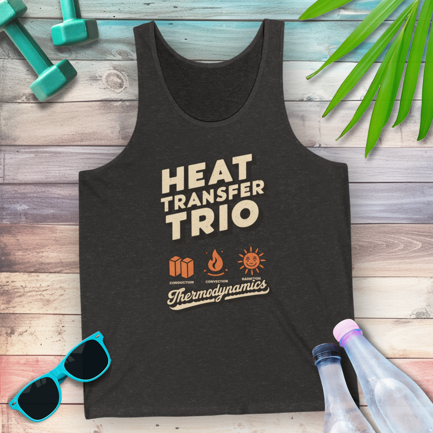 Thermodynamics heat transfer trio tank top in charcoal — STEMRoll engineering science apparel