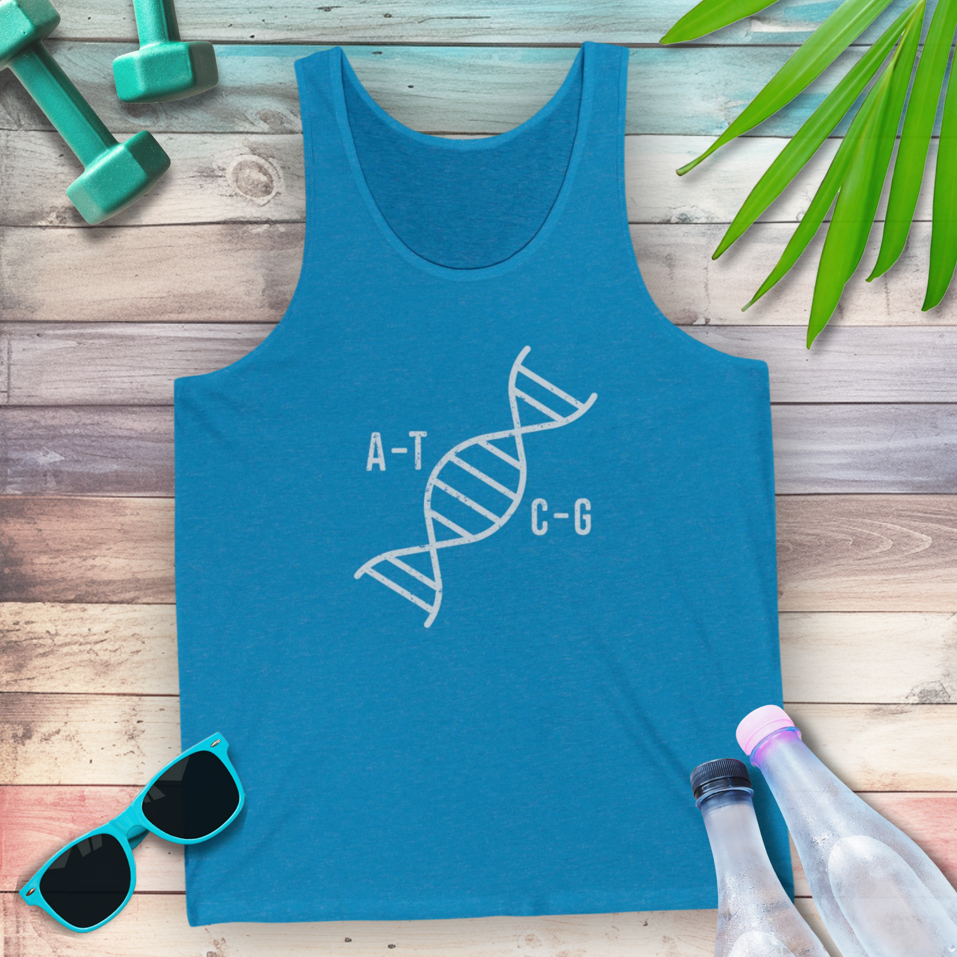 Unraveling A T C G DNA nucleotides tank top — STEMRoll genetics biology science apparel