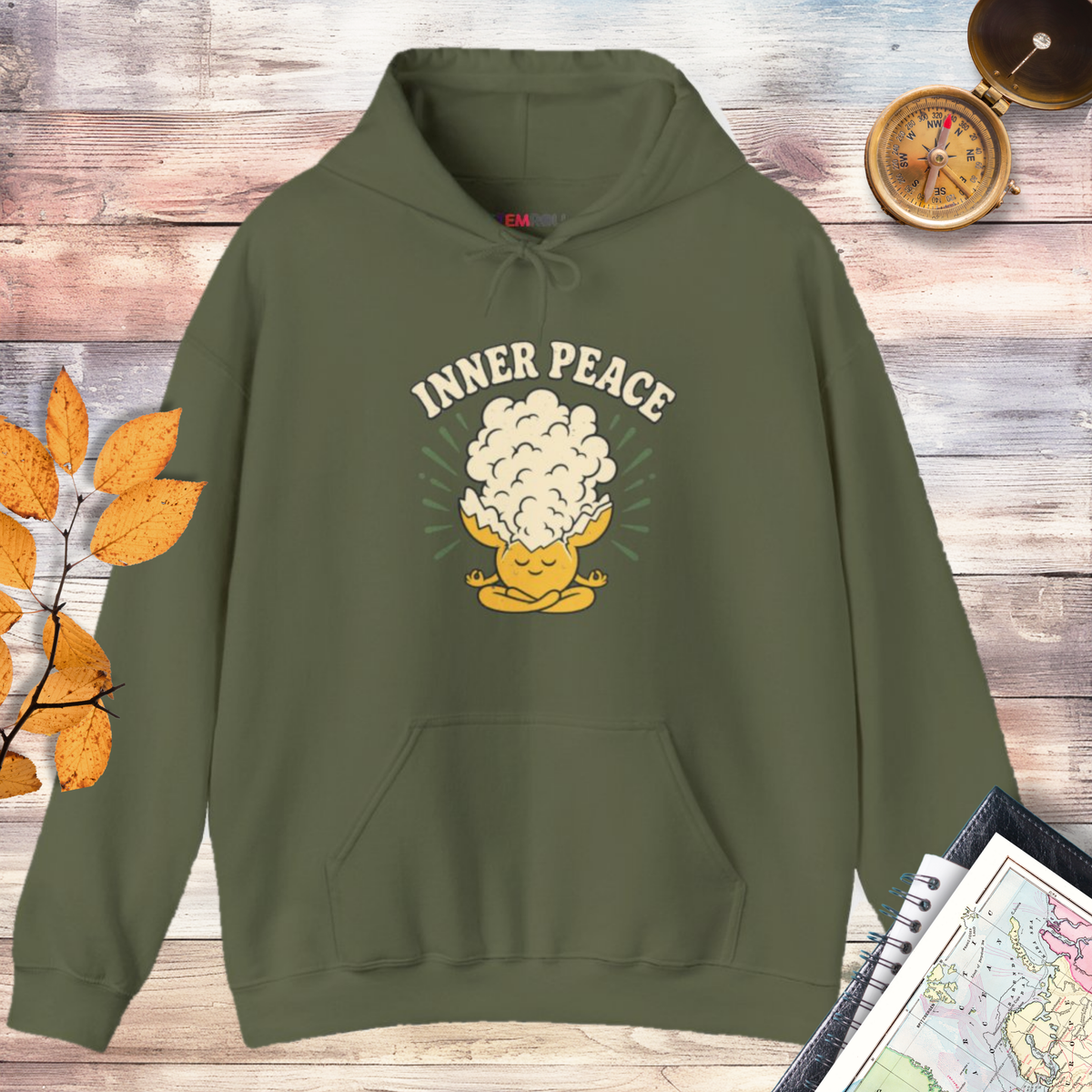 Inner Peace Hoodie - Military Green | Canva mockup